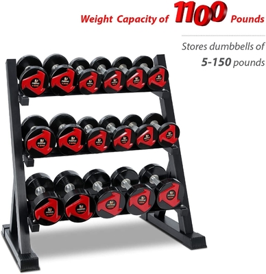 KARTONSIZE 1230*460*120mm Vrije gewichtsrekken voor commerciële fitness 3 Tier Dumbbell Rack
