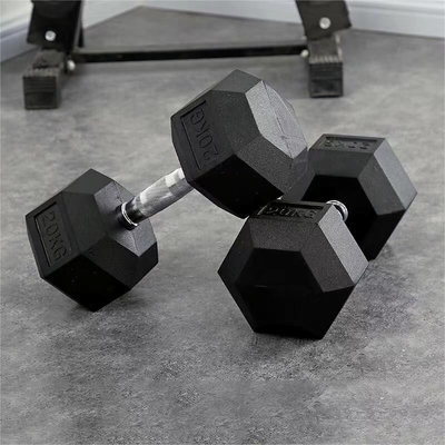 Gepersonaliseerd logo Hex rubber coated dumbbells voor thuis gym fitness apparatuur 2.5kg-50kg