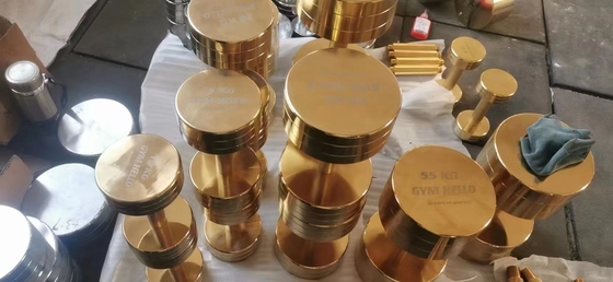 Krachttraining Makkelijk Goud Chroom Plaat Gegooid IJzer Barbell Met Gewichtsplaten Set
